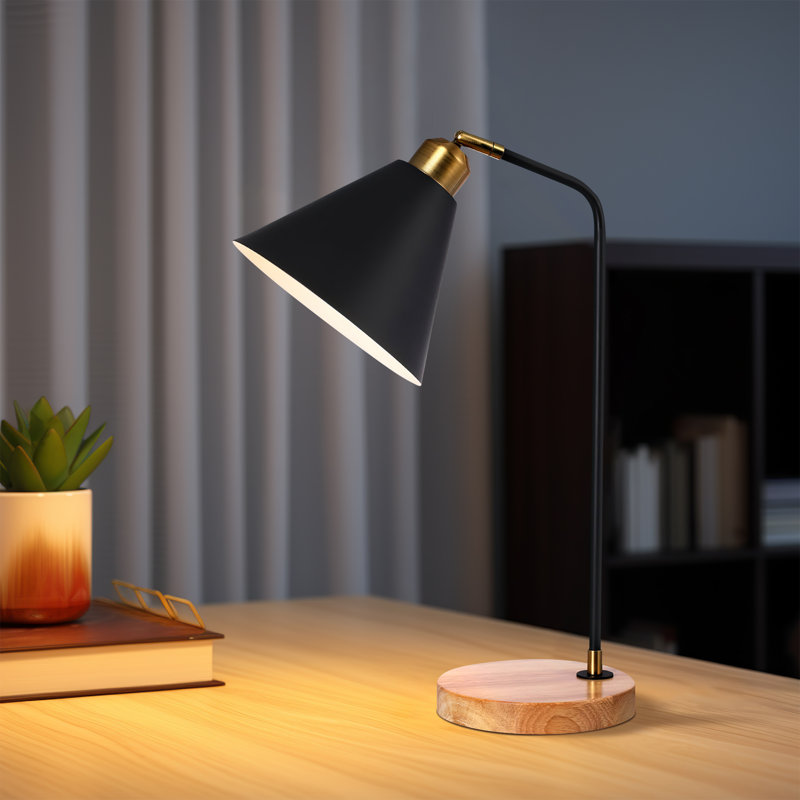 Lampe de bureau en bois massif Zarriah, Noir