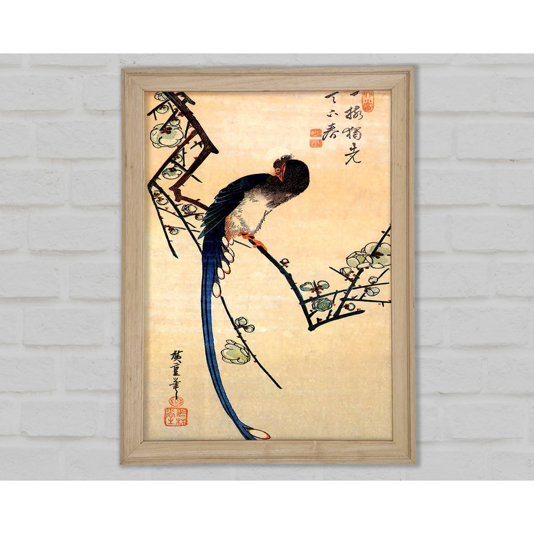 Blauer Vogel auf einem Pflaumenbaum von Hiroshige - Einzelne Bilderrahmen Kunstdrucke