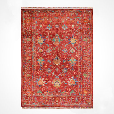Tapis en laine et coton rouge noué à la main Original