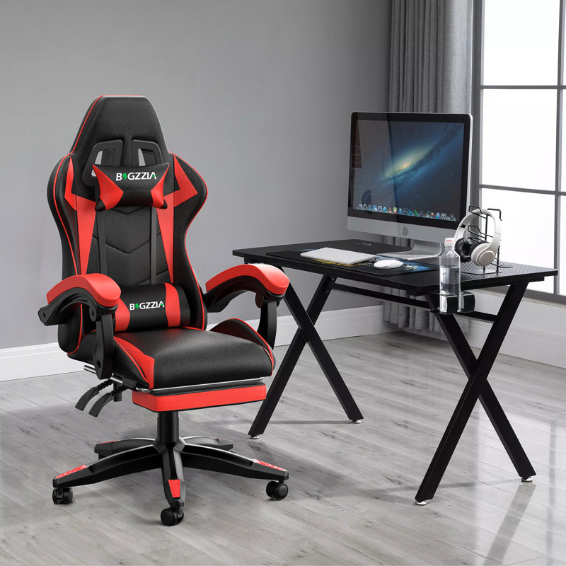 Reclining Game Chair With Footrest, Black/Red