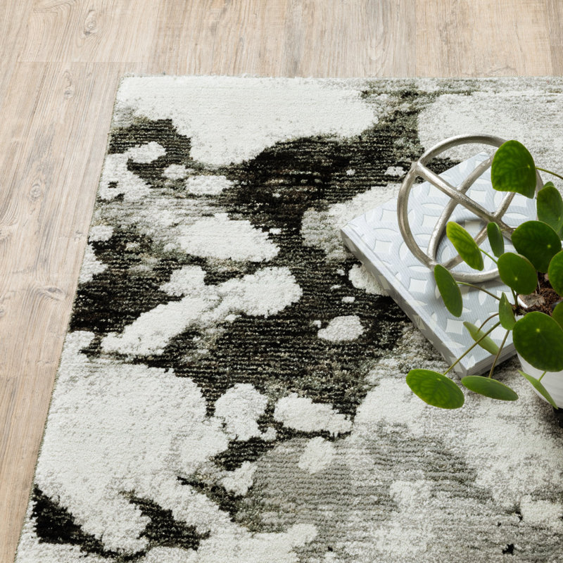 Tapis de couloir abstrait 2 pi x 8 pi gris anthracite et blanc tissé à la machine, Tapis de couloir 2 pi 2 po x 8 pi 3 po