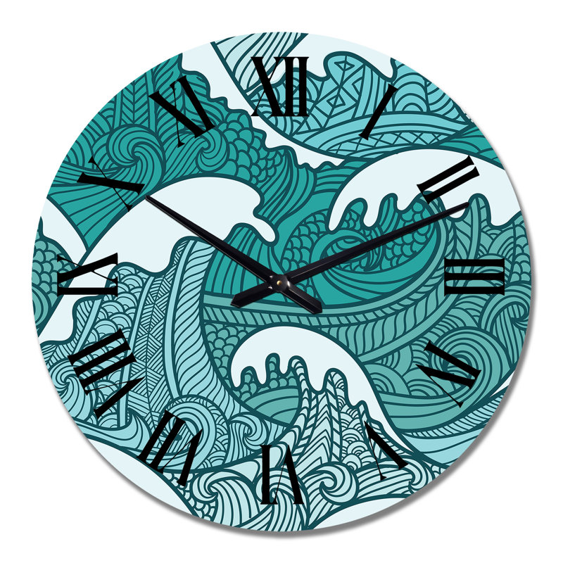 Horloge murale à motif de vagues abstraites bleu clair, Grand