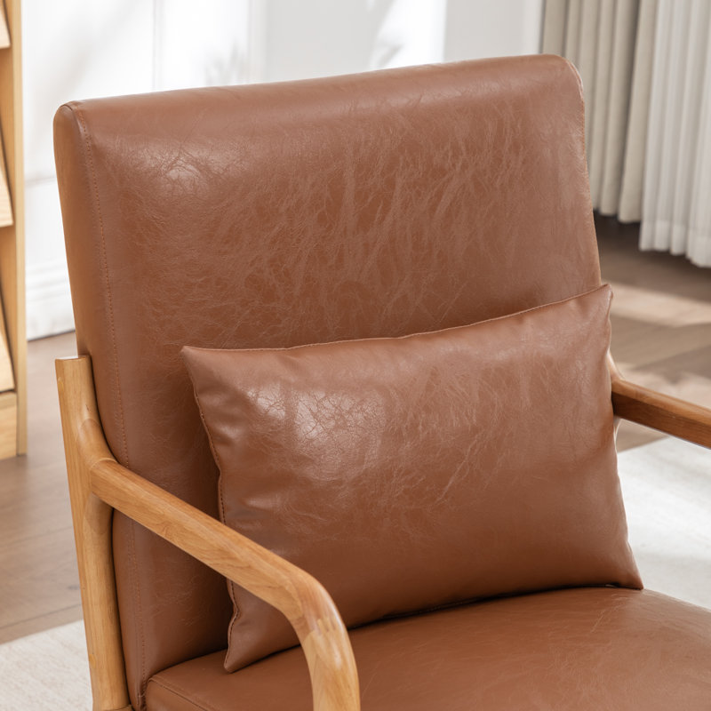 Fauteuil avec revêtement en bois et cuir, Brun