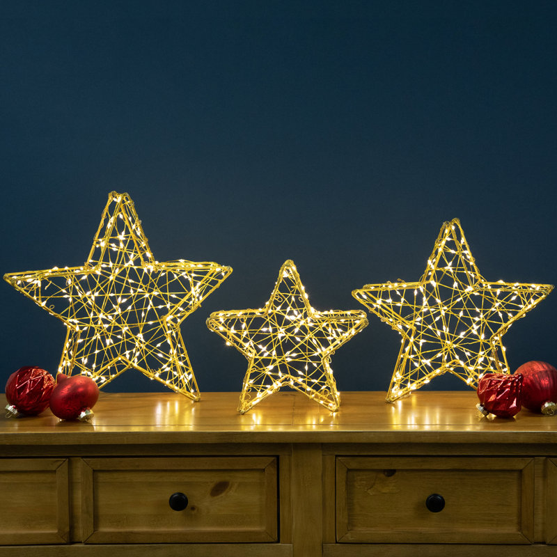 Ensemble d'étoiles dorées 3 lumières à DEL 14 pièces 3 pièces, Doré