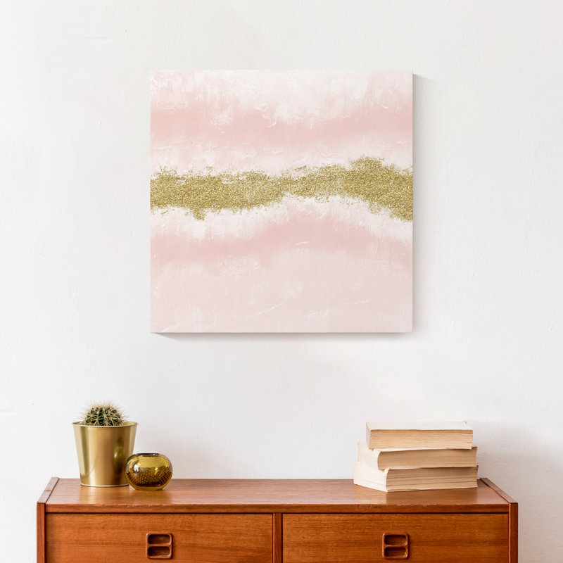 Rose et ligne dorée, reproduction abstraite sur toile, H 12 po x l 12 po x P 1,25 po