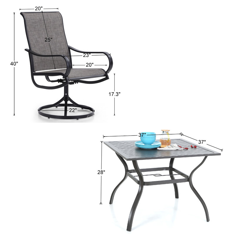 Alyah 4 - Person Patio Dining Set with Square Table, Orange
