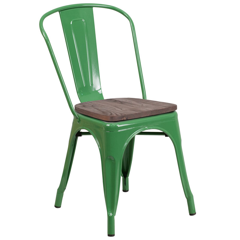 Chaise empilable en métal avec siège en bois Kewaunee, Vert