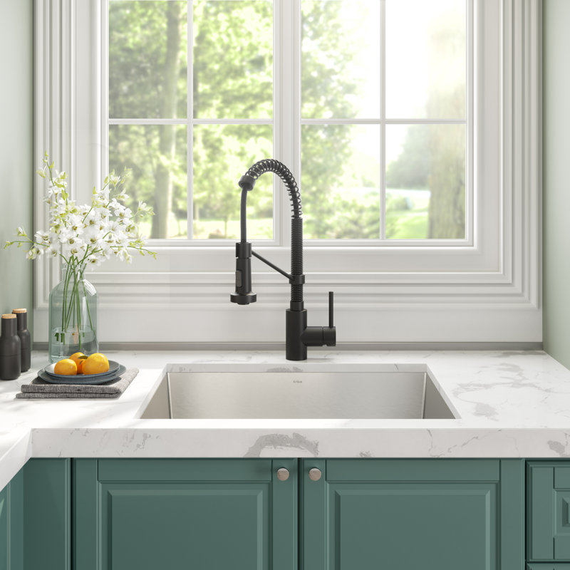Évier de cuisine avec robinet encastrable L 24 po x l 19 po Pax ™, Noir mat