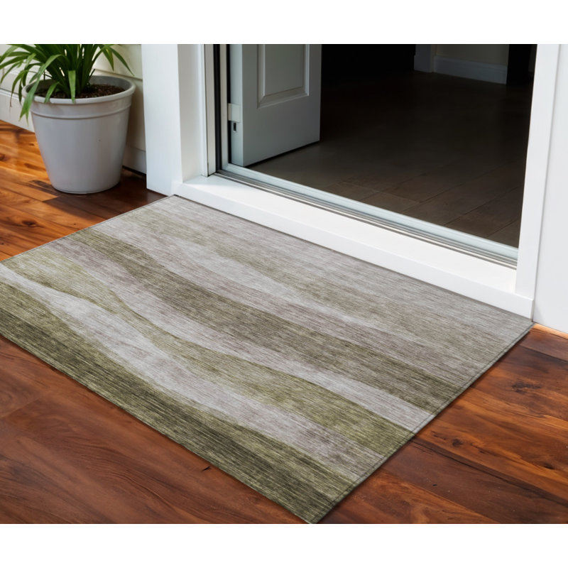 3' X 5' Taupe And Beige Abstract Washable Indoor Outdoor Area Rug