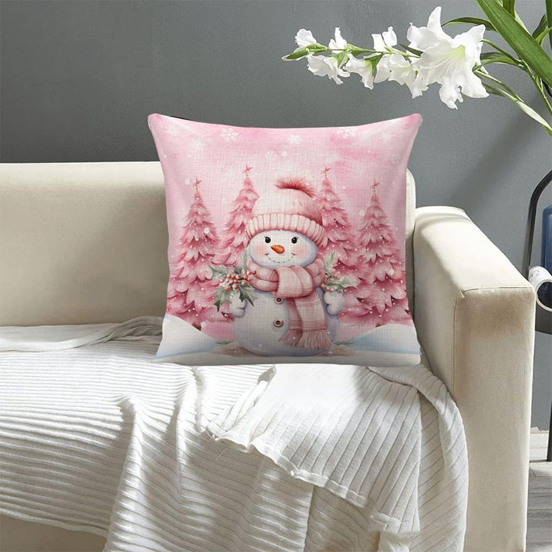 Housse de coussin rose bonhomme de neige pour canapé-lit, housse de coussin Snow Baby Xmas Tree