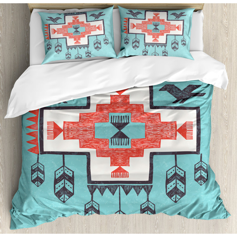 Native American Eclectic Polyester Geometric Shapes Duvet Cover, Queen Duvet Cover