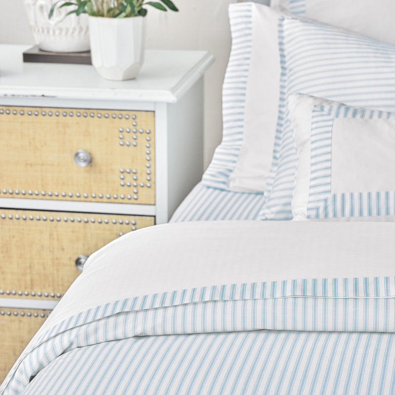 Blass Ticking Duvet Cover, Sky, Super Queen Duvet Cover