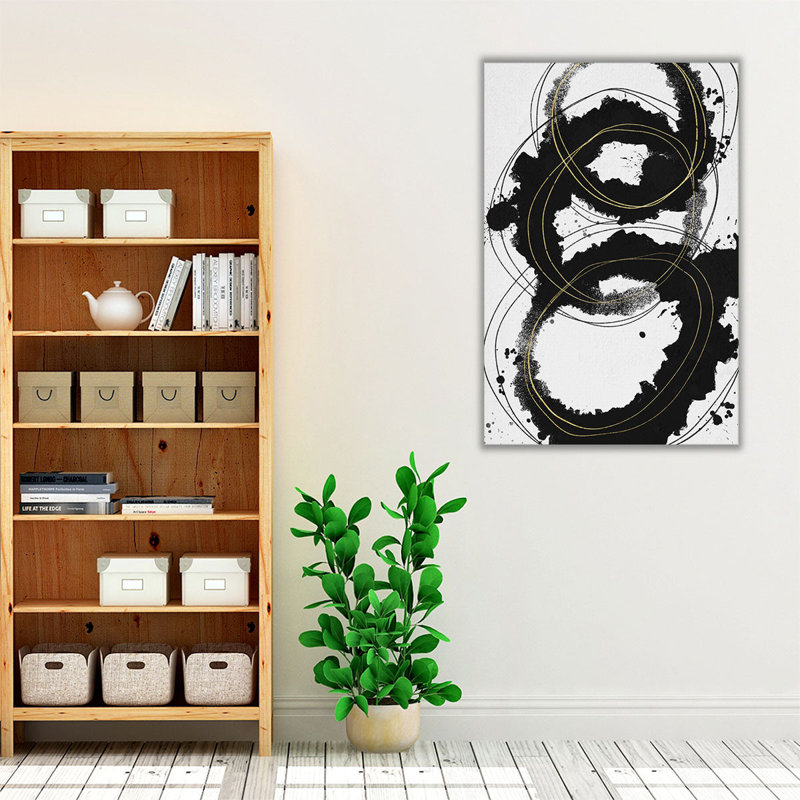 Tourbillons et tourbillons noir et blanc - reproduction d'art sur toile, H 36 po x l 24 po