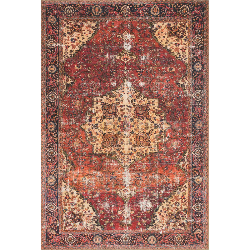 Tapis oriental rouge / bleu marine Cormac , Rectangle 3 pi 6 po x 5 pi 6 po