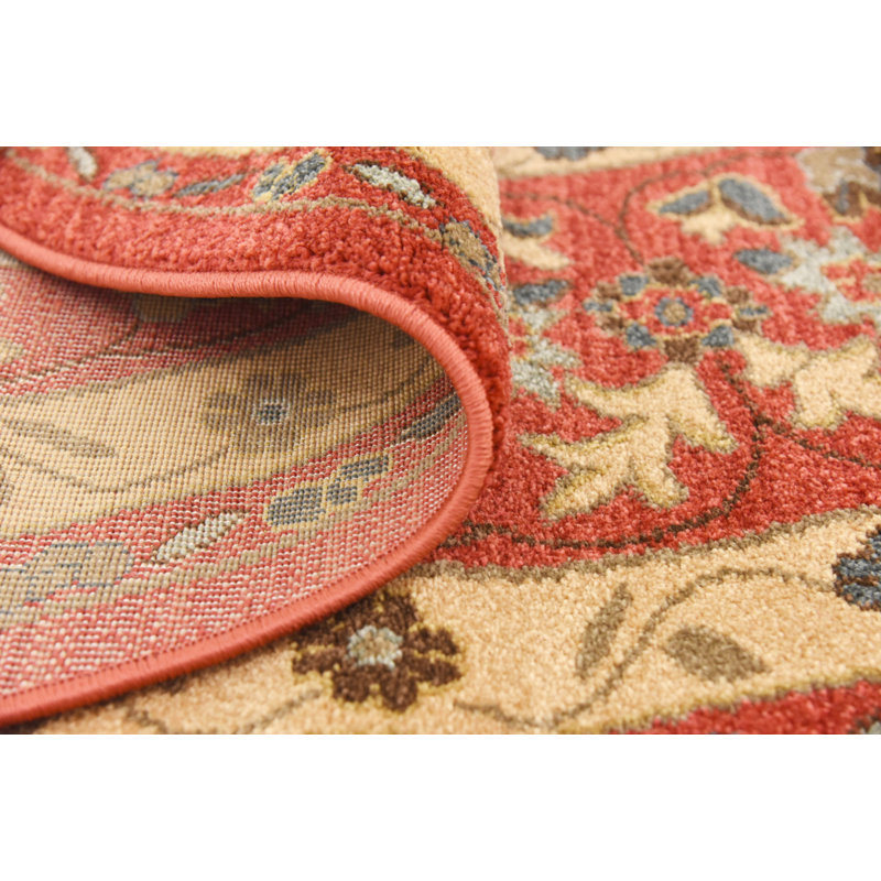 Tapis rouge / beige tissé à la machine Moore, Rectangle 2 pi 2 po x 3 pi 1 po
