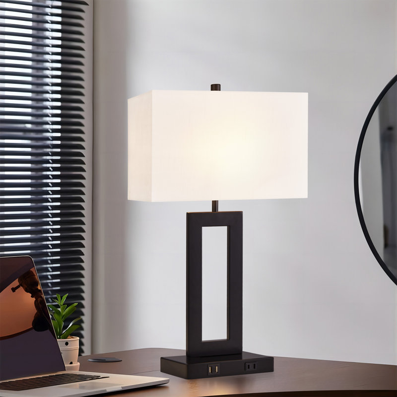 Leanore Metal USB Table Lamp, Black, White