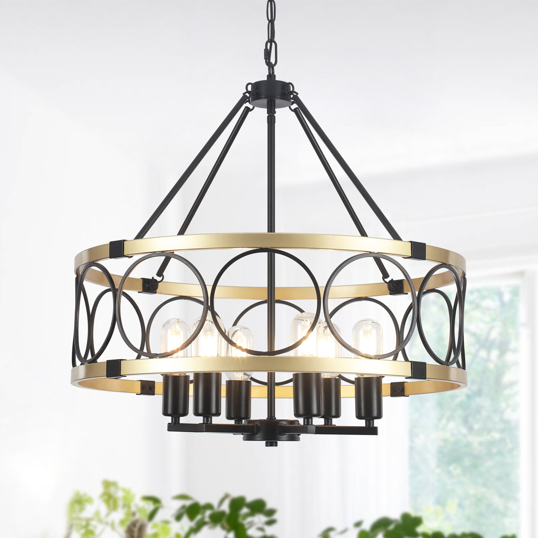 Colner 6 - Light Dimmable Round Drum Chandelier Farmhouse Rustic Chandeliers- Industrial Dining Room Chandelier Modern Kitchen Pendant Lights-21.65"W x 80"H August Grove® 