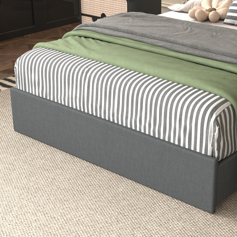 Upholstered Platform Bed Frame with Headboard, LED Light and Charging Station, King