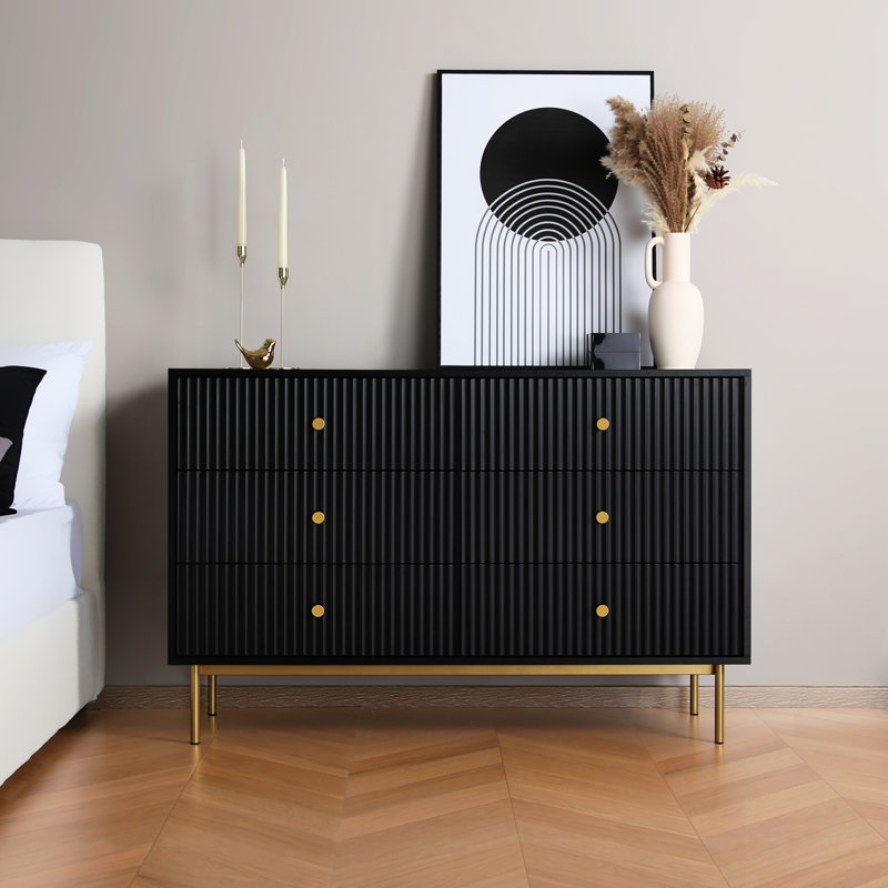 Aimilios 120cm W 6 - Drawer Chest of Drawers, Black