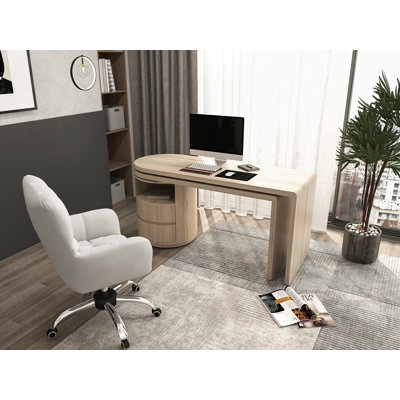 59.8'' L-Shaped Rotating Modern Wooden Design Modular Desk With Drawers Wash White