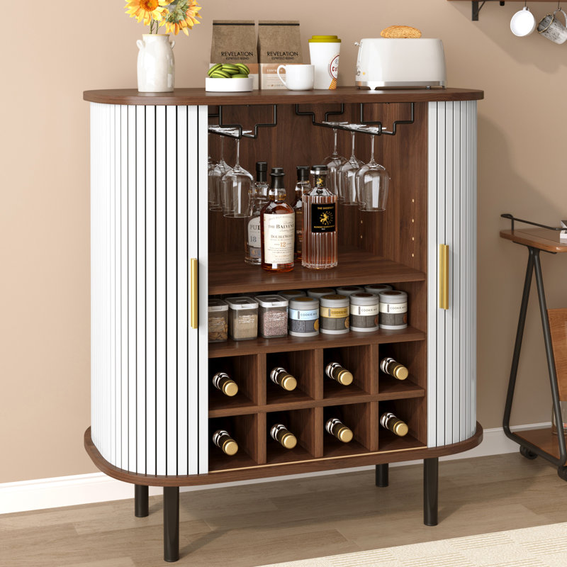 28"W Home Bar Cabinet With Wine Rack, White
