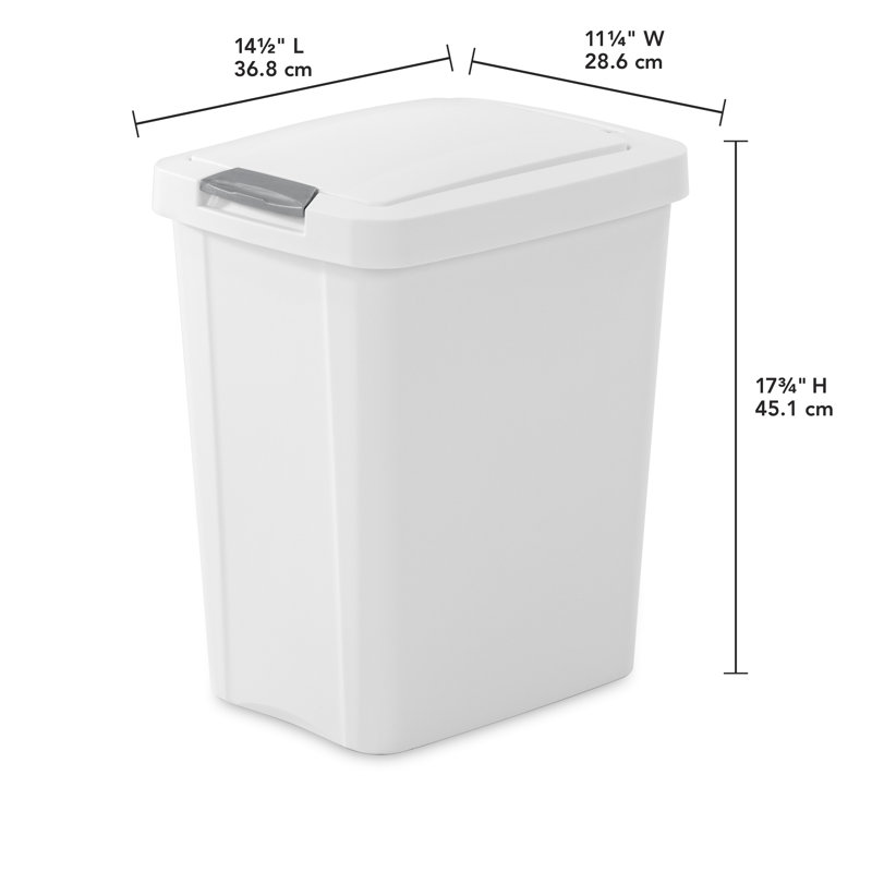 White 7.5 Gallon Plastic TouchTop Kitchen Wastebasket