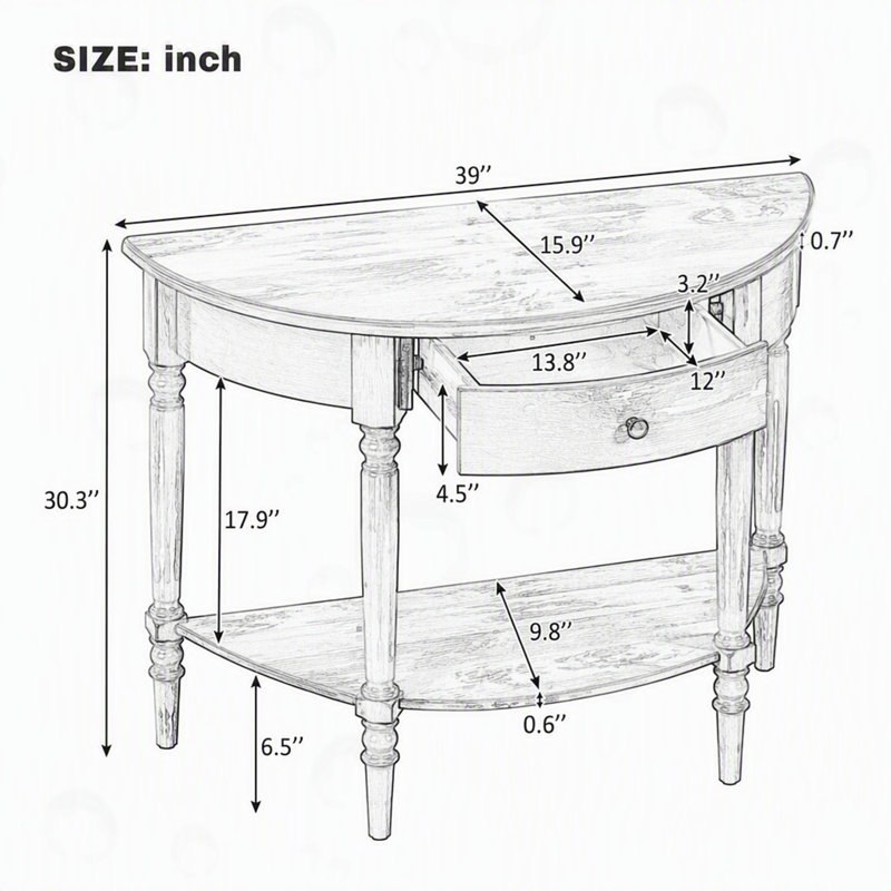 Console demi-lune avec tiroir et tablette, Marine, Marine, Marine