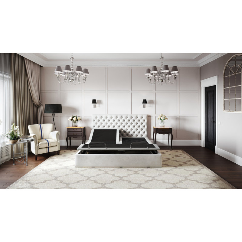 Base de lit réglable Btx5 King - Position de la tête et des pieds facilement, 4 ports, double massage à 3 niveaux, sous-éclairage inclus, positions de mémoire, moteur 6000n, télécommande sans fil avec flash, sans sommier