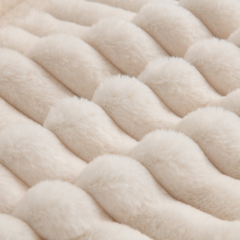 Soft Cozy Faux Rabbit Fur Throw Pillow Covers Striped Decorative  Cushion Covers, Square 20", White