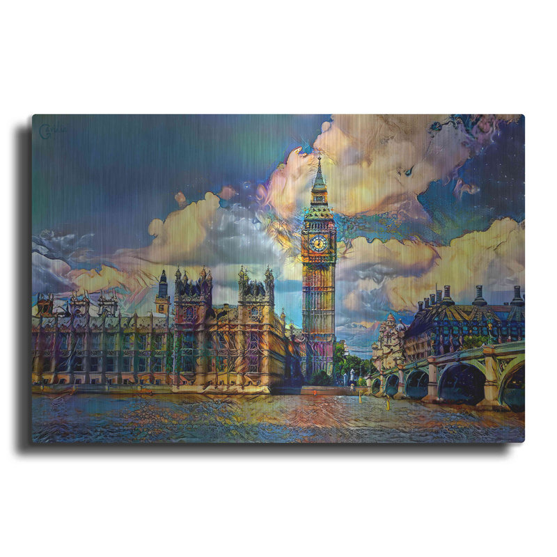 Londres, Londres, Big Ben et le Parlement par Pierre Gavidia - reproduction d'art non encadrée, H 16 po x l 24 po x P 0,13 po