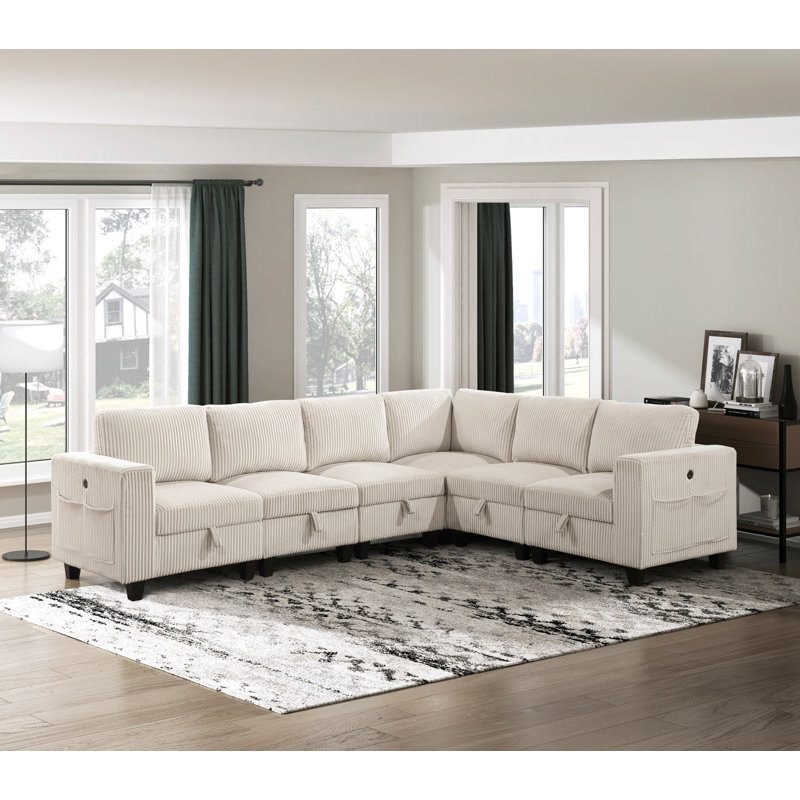 6-Piece Modular Sectional With Storage Seats, Beige
