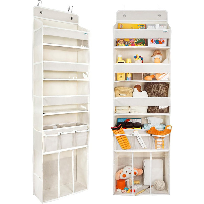 Organisateur de rangement de porte à suspendre, avec 3 bacs, 1 porte-couches mobile pour bébé, 1 organisateur de rangement de couches à grande capacité, 10 poches latérales, rangement de porte de chambre pour les essentiels de la chambre de bébé. (beige)