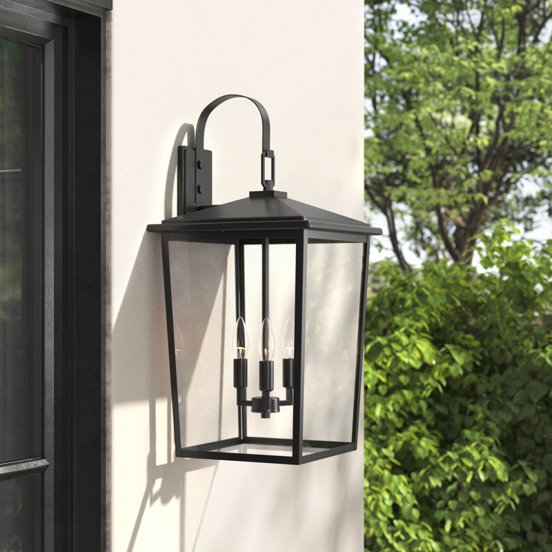 Messerly 3 Light 24" Tall Outdoor Wall Sconce, Black