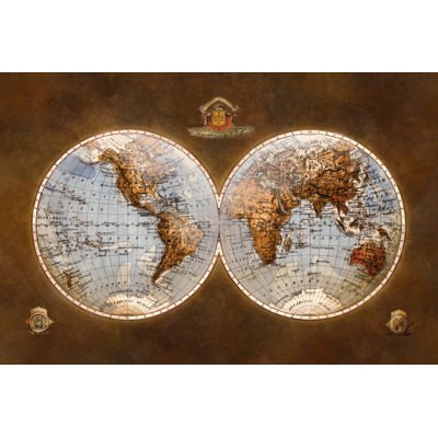 World Map Hemispheres 1 Piece Wrapped Canvas Wall Art