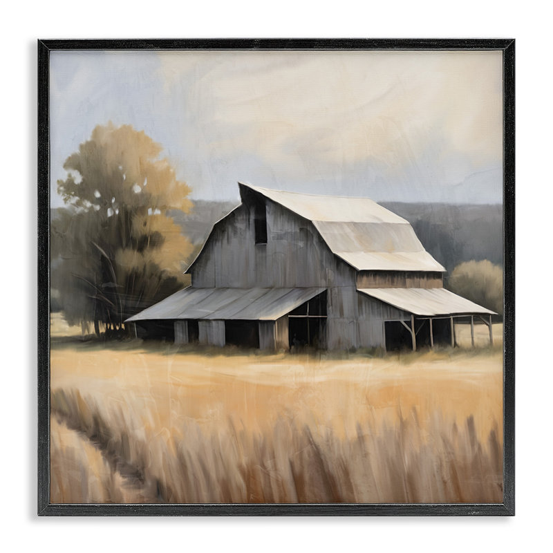 "Peaceful Barn in Field", estampe numérique par Kim Allen, H 12 po x l 12 po, Giclée encadrée noir minuit