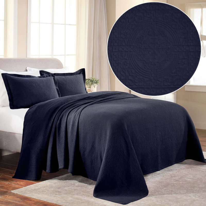 Swanton 100% Cotton Modern & Contemporary Oversized Coverlet/Bedspread Set, Navy Blue, Twin Coverlet + 1 Sham