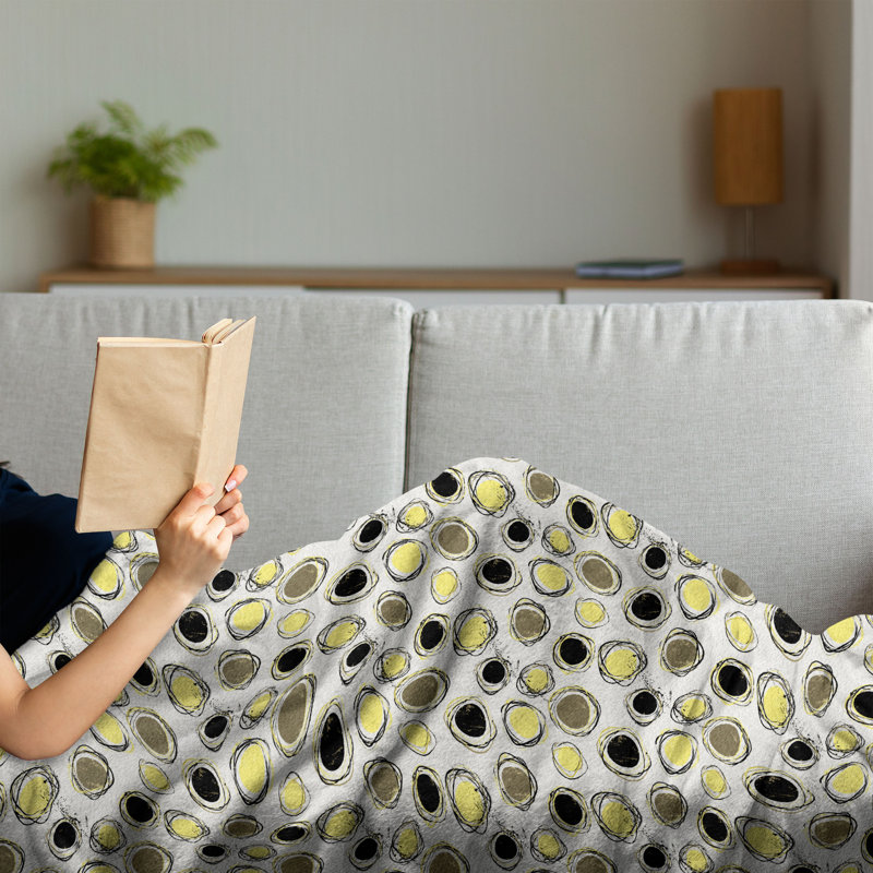Ambesonne Yellow Fleece Throw Blanket Hand Drawn Scribbled Rounds Multicolor