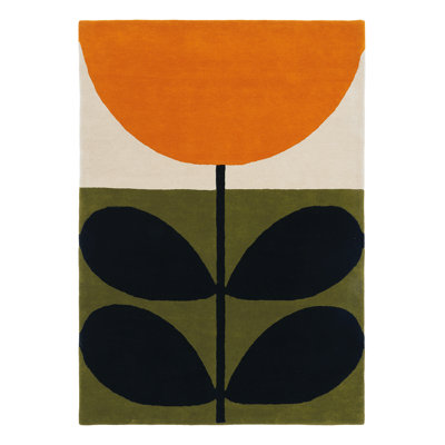 Hand Tufted Wool Floral Area Rug in Black/Green/Orange