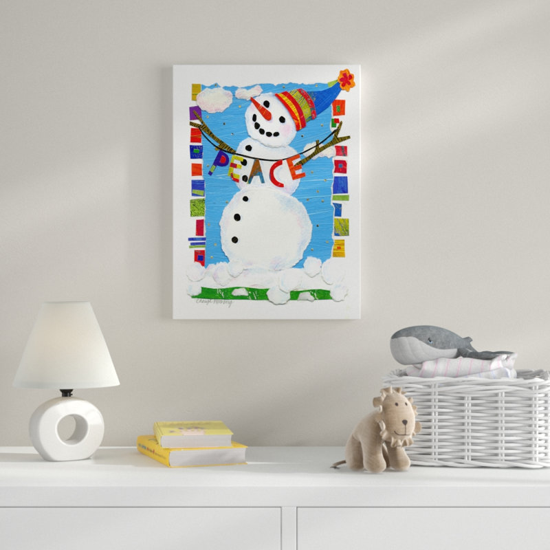 « paix bonhomme de neige », art encadré, H 19 po x l 14 po x P 2 po