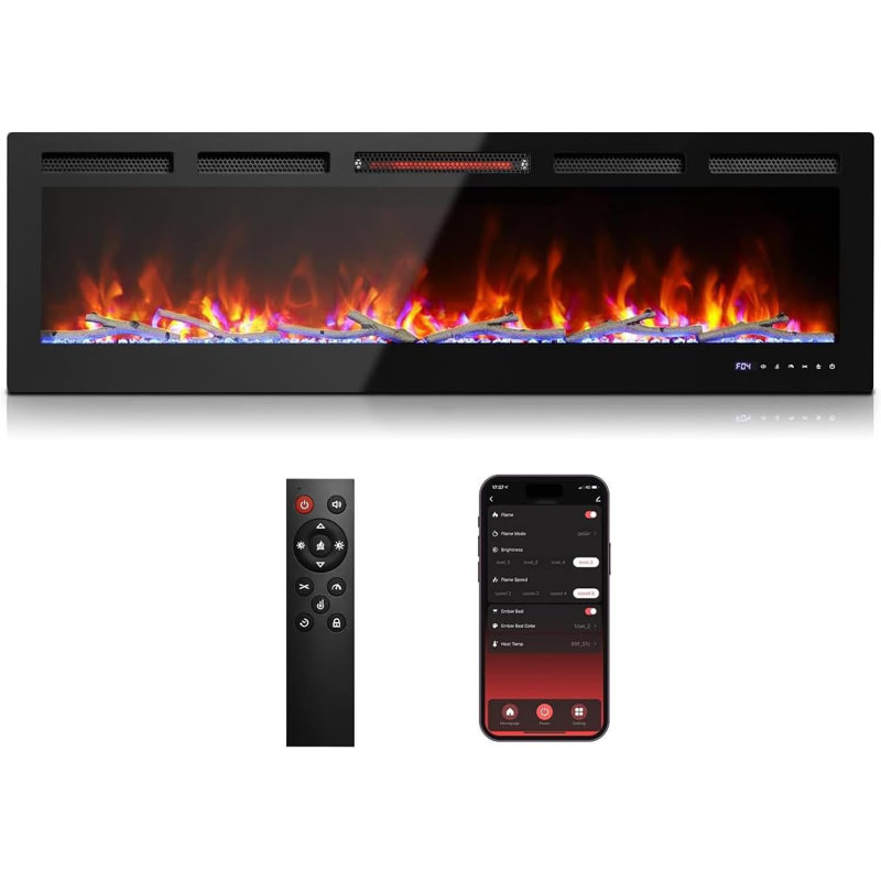 Smart Electric Fireplace, Remote Control & Alexa/Wifi,1500W Heater, 18" H x 72" W x 4.57" D
