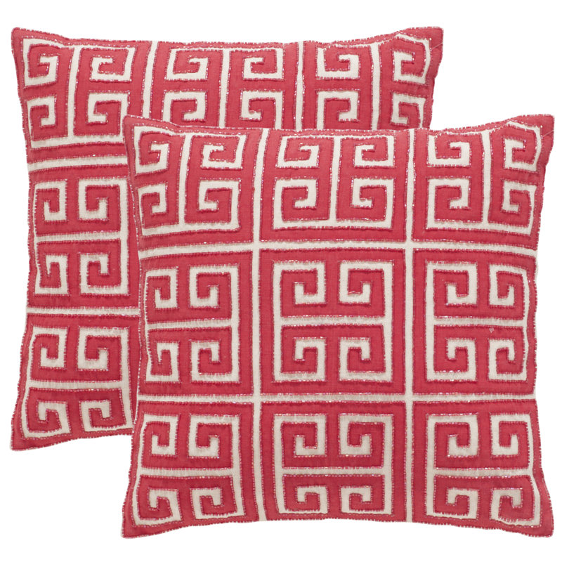 Embroidered Feather Throw Pillow, Red
