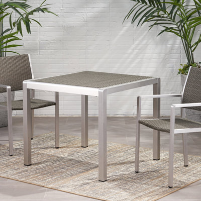 Table de salle à manger d'extérieur - Aluminium anodisé - Plateau en osier - Carré