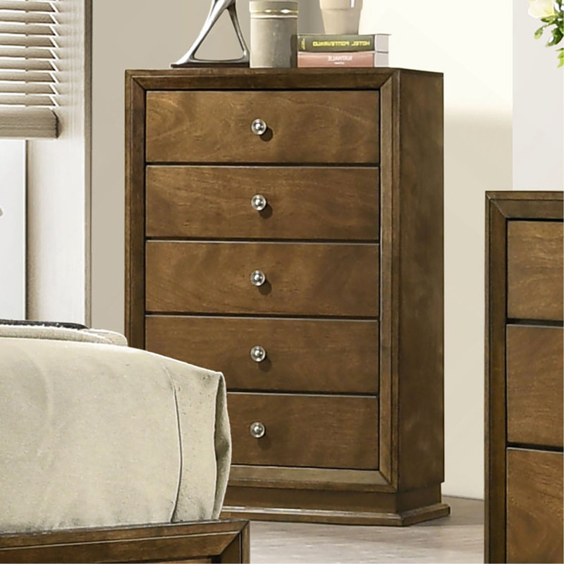 Meuble de chambre style transitionnel 1 pièce commode 5 tiroirs queue d'aronde en métal