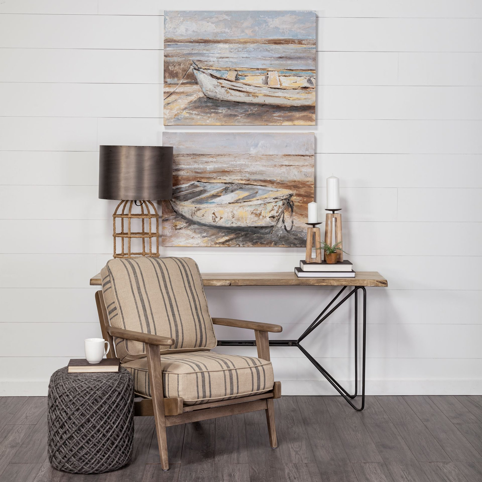 Roxy Armchair, Gray/Beige Cotton Blend