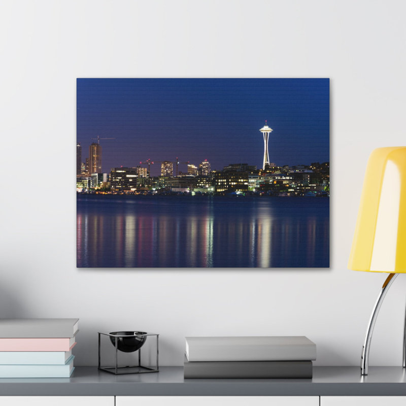 «Seattle Night Skyline», œuvre d'art sur toile à couper le souffle, H 18 po x l 24 po