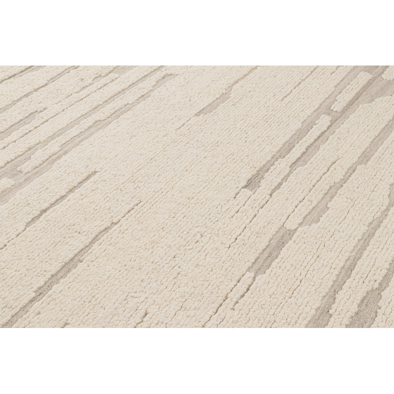 Wool Abstract Area Rug in White, Rectangle 5' x 7'