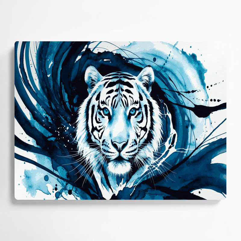 «Big Cats» aux yeux bleus, tigre blanc, art mural en métal bleu, H 8 po x l 10 po