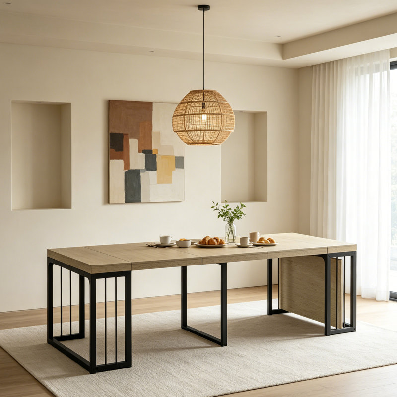 Table de salle à manger extensible de 23,62 po à 118 po de longueur et extensible, Blanc ancien