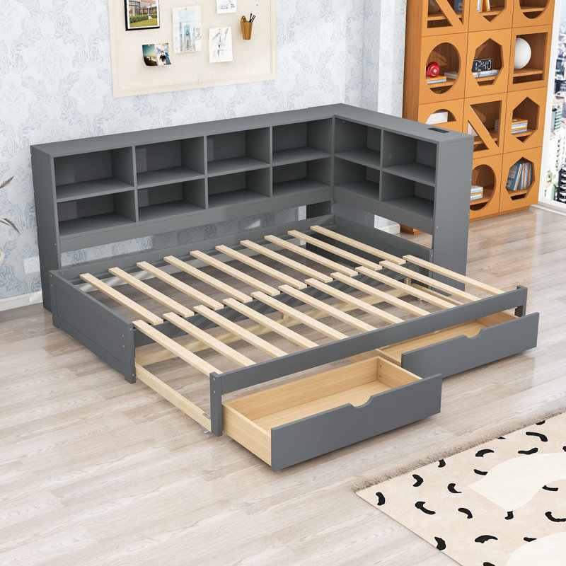 Twin XL Daybed with Storage Drawers, LED Lights and USB Ports, Gray