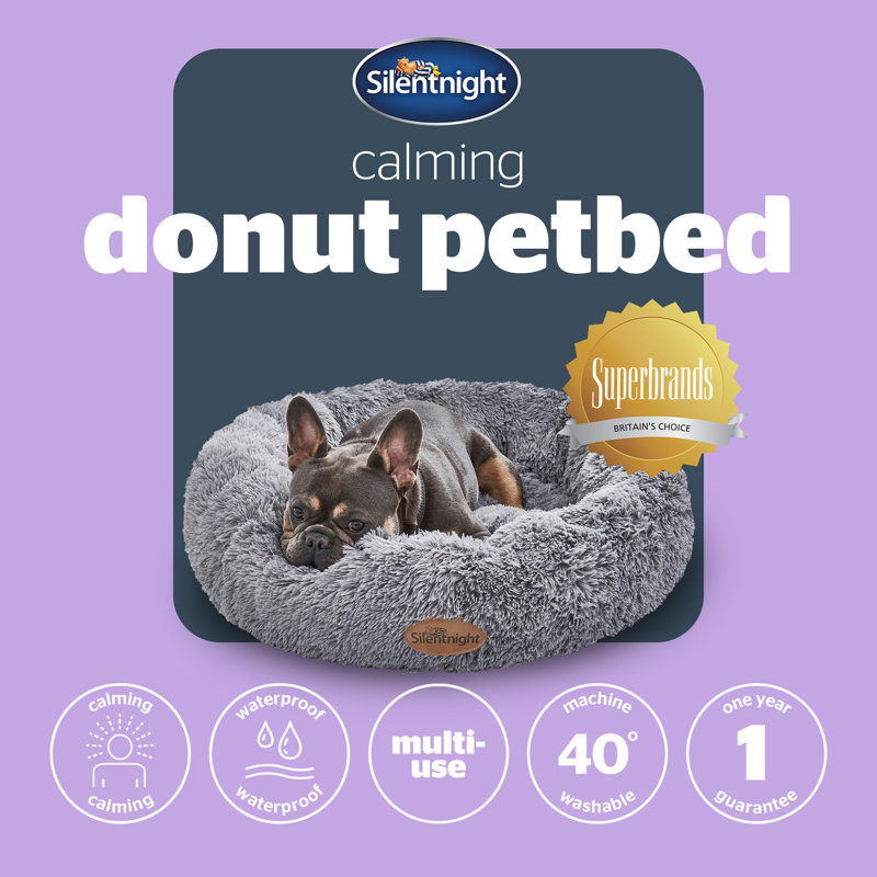 Silentnight Calming Plush Donut Pet Bed, L 21cm H x 85cm W x 85cm D, Grey